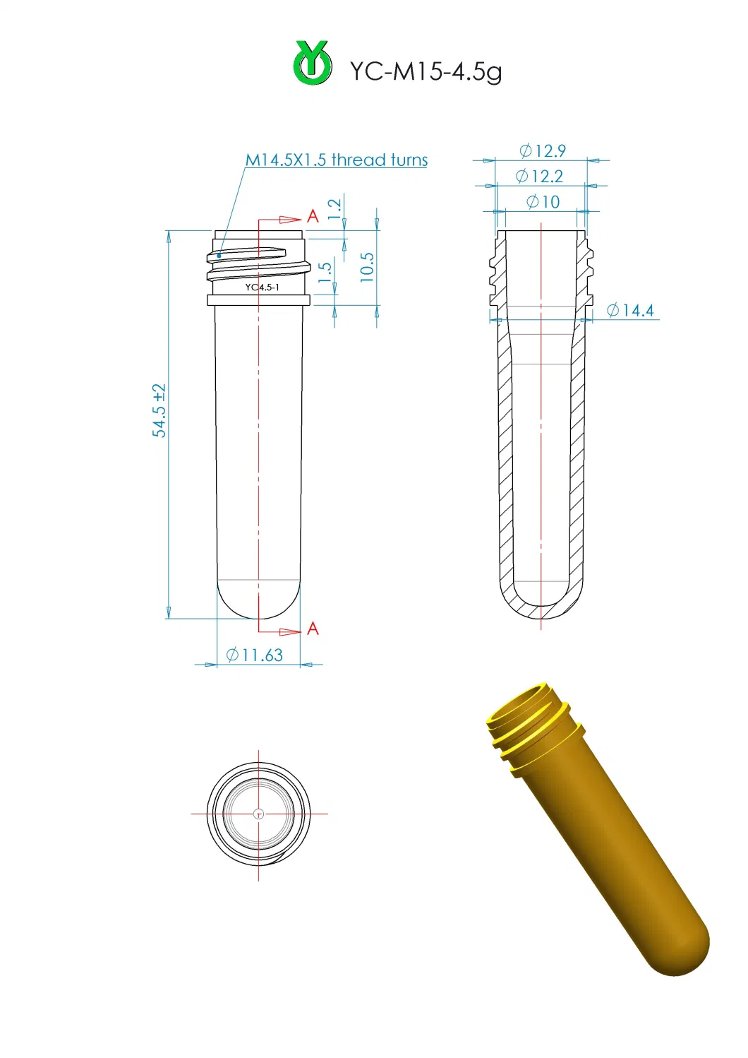 15mm 4.5g Cosmetic Bottle Pet Preform for Perfume Bottls Cosmetic Container Plastic Bottles